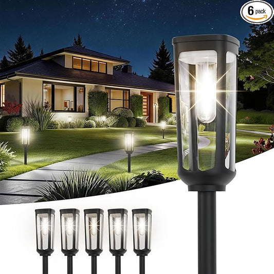 JEJOT Solar Pathway Lights Outdoor Waterproof IP65, 6 Pack Cool White Solar Walkway Lights, Auto On/Off Outdoor Light for Lawn Garden Patio Driveway Decor Landscape Lighting
