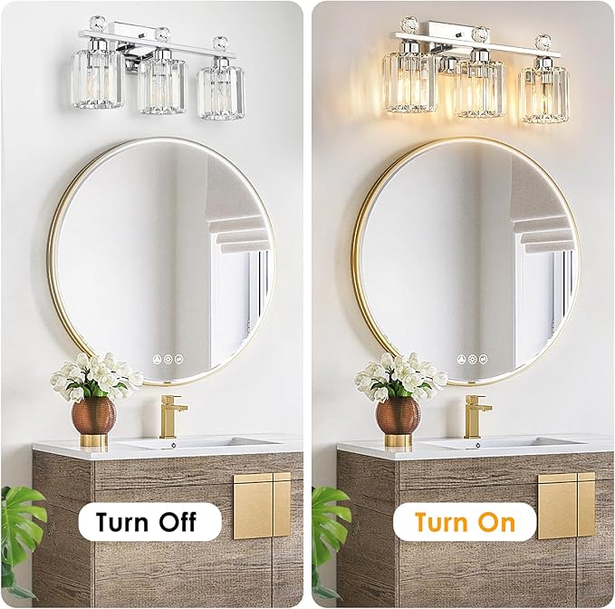 Crystal Bathroom Lighting Fixtures Over Mirror, 3 Light Chrome Brushed Nickel Vanity Light, Modern Bath Wall Sconce Lighting for Bedroom Living Room