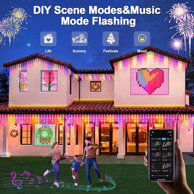 AHAWILL Icicle Lights for Outside,66ft Christmas Lights Outdoor with Dimmable 510LED,IP65 Waterproof,USB Plug in Curtain String Lights with DIY Scene Modes for Party,Roof,Halloween Decor(Multicolor)