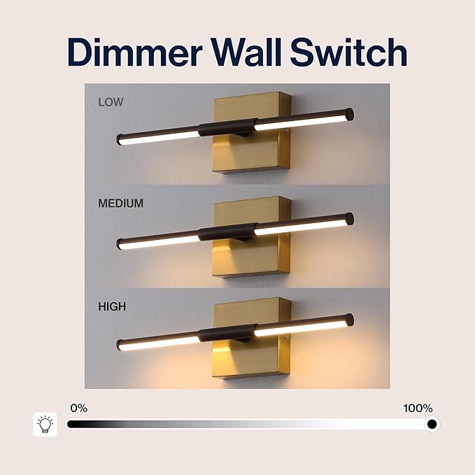 JONATHAN Y 16.25" Oil Rubbed Bronze/Brass Gold Modern Dimmable Integrated LED Wall Sconce, Minimalist Adjustable Metal Vanity Light for Bathroom Mirror, Bedroom, Hallway, 3000K, ETL Listed (JYL7039F)