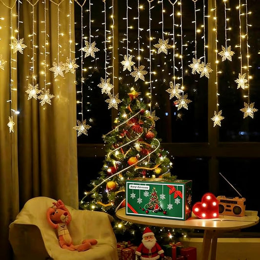 LED Curtain Lights,19ft/6M 96 LED Snowflake Curtain String Lights Plug-in Window Curtain Lights with 8 Modes Decoration for Christmas, Wedding, Party,Wall, Home Decorations (Warm White)
