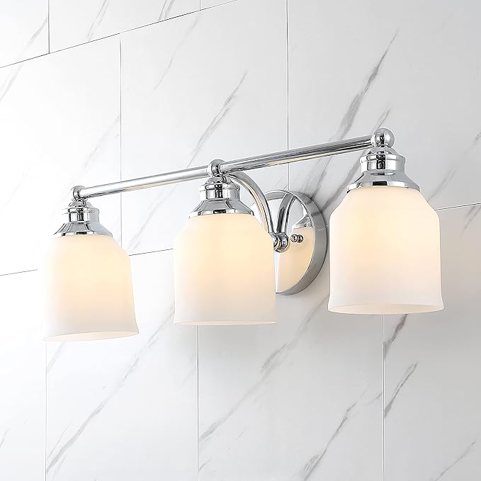 JONATHAN Y 24" Chrome Modern Farmhouse LED Vanity Light Wall Sconce Fixture, Frosted White Glass Shade, Dimmable Wall Lamp for Bathroom Mirror Kitchen Sink, UL Listed (JYL7551A)