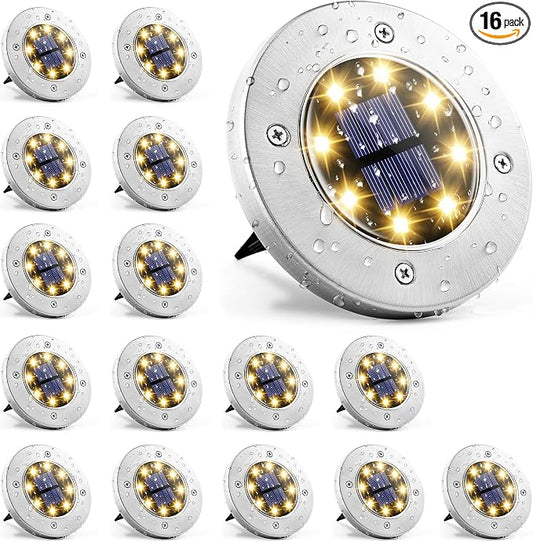 GIGALUMI Solar In-Ground Fence Lights - No-Drill Fence Lighting Solution, Waterproof Perimeter Lights Compatible with Wood, Metal & Concrete Fences (16 Pack Warm White)