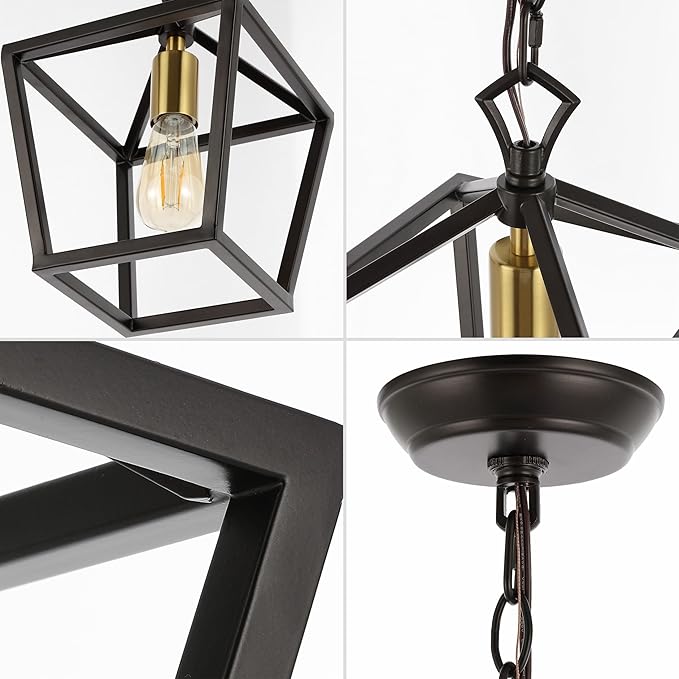 JONATHAN Y 8" Oil Rubbed Bronze/Brass Gold Lantern Pendant Light, 1-Light Pagoda Style Metal Cage Farmhouse Hanging Ceiling Fixture for Kitchen Island, LED Bulb Included (JYL7618C)