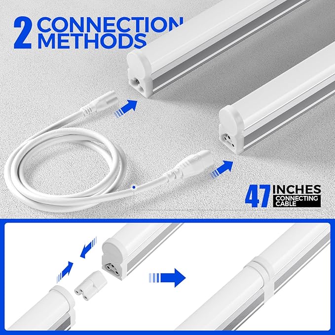 Barrina LED T5 Integrated Single Fixture, 4FT, 2200lm, 6500K (Super Bright White), 20W, Utility Shop Light, Ceiling and Under Cabinet Light, ETL Listed, Corded Electric with ON/Off Switch, 8 Pack
