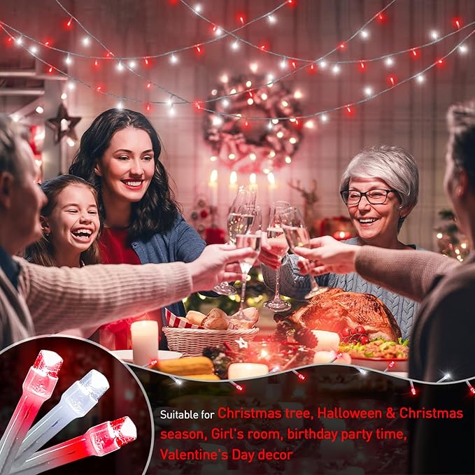 JMEXSUSS 200 LED Red and White String Lights Indoor Outdoor, 66ft Christmas Lights Indoor Clear Wire Plug in for Bedroom Tree Christmas Graduation Party Decorations