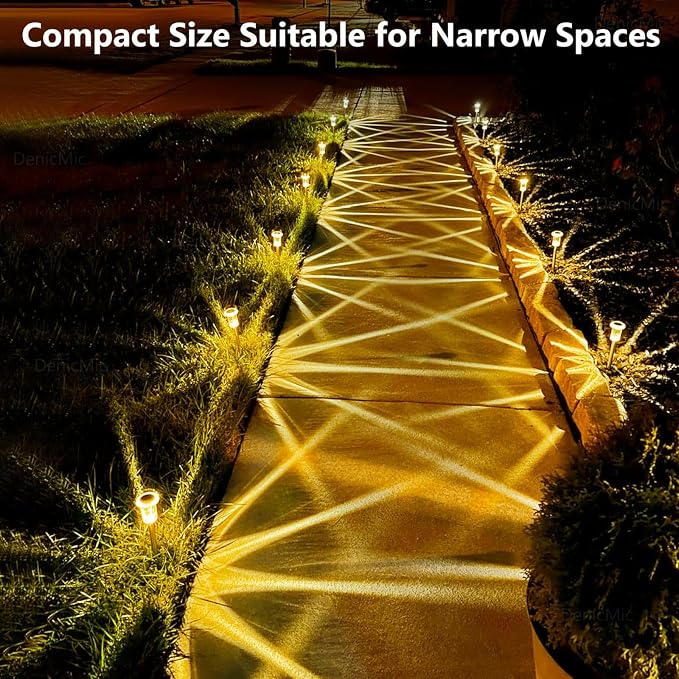 DenicMic Solar Garden Lights Outdoor 15Pack 3000K Warm White LED Waterproof | Backyard Patio Landscape Pathway Garden Decor for Outside Diamond-like Style Starburst Light Pattern, Acrylic/Stainless Steel