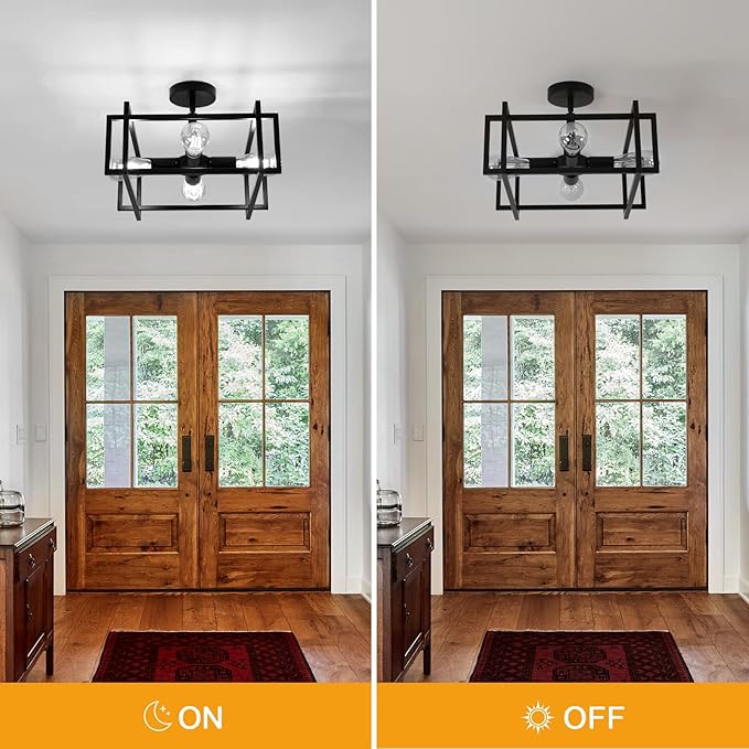 DELIPOP 4-Light LED Ceiling Light Industrial Black Farmhouse, Semi Flush Mount Ceiling Light, Lighting for Dining Room Kitchen Hallway Island