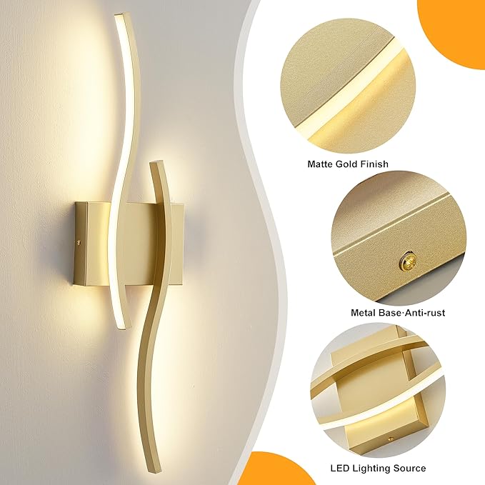 KARTOOSH 2 Pack Bathroom Vanity Lights Fixtures Over Mirror Hardwired Gold Light Fixture Wall Lights 3CCT Dimmable LED Bathroom Light Fixtures 23.6 Inch Modern Wall Sconce Picture Lights for Wall