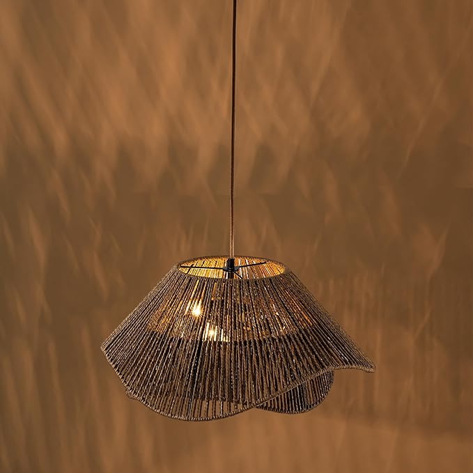 Lumstory Rattan Plug in Pendant Light for Ceiling Farmhouse Dark Brown Boho Woven Hanging Lights with Plug in Cord, Wicker Hanging Lamp with Dimmable Switch, Rattan Chandelier for Dining Room, 3-Light