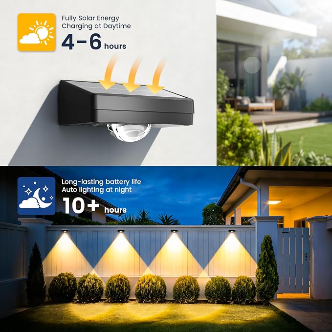 AUDERWIN Solar Fence Lights Outdoor Waterproof 12 Packs, Fence Lights Solar Powered, 3 Lighting Modes LED Lens Light for Wall, Backyard, Deck, Patio, Step, Stair, Porch, Pool Decor