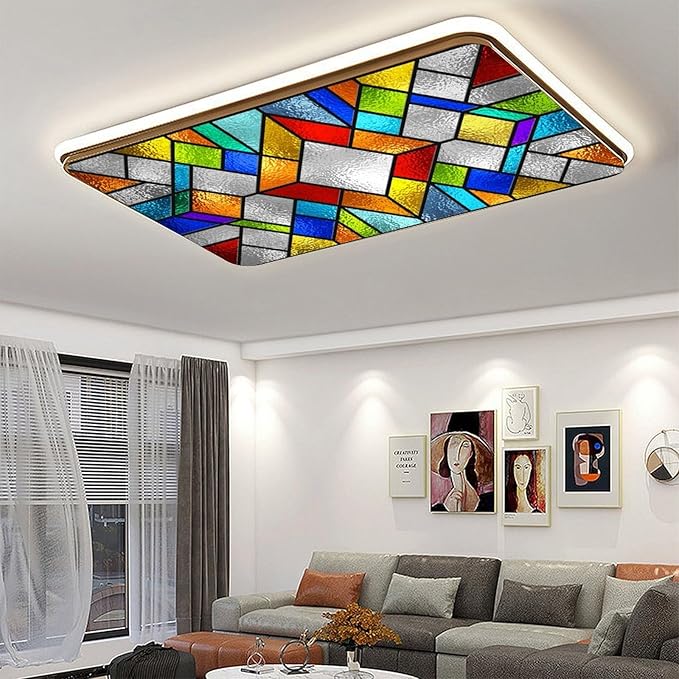 2 Pack Stained Glass Fluorescent Light Cover for Ceiling Light, Magnetic Ceiling Light Cover Classroom Lights Covers Classroom Supplies for School Classroom Home Office