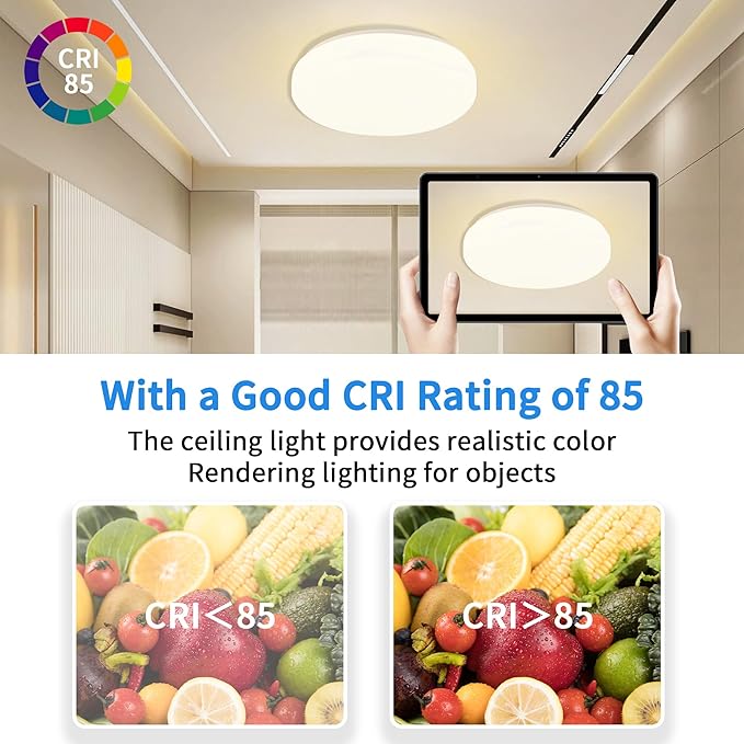 13 Inch Flush Mount Ceiling Light Fixture with Remote Control,24W Dimmable 3000K-6500K Light Colors Adjustabl,Modern Ceiling Lights for Bedroom，Kitchens