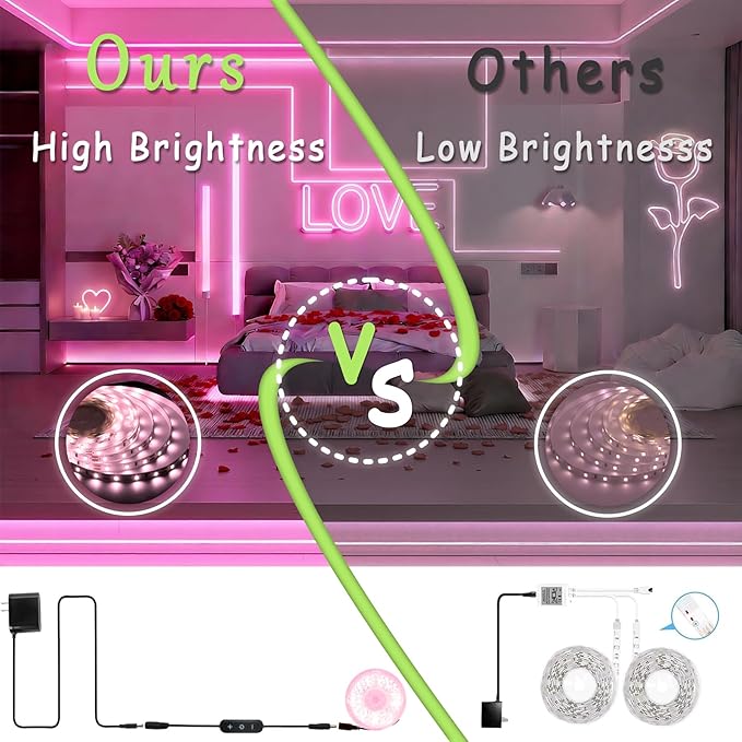 Pink 30ft Led Lights Strip Valentines Day Decor Rope Lights Easy DIY Princess Bedroom Cuttable Strip Lights for Baby Room Bathroom Living Room Kitchen Ceiling Wall Vanity Mirror Decoration