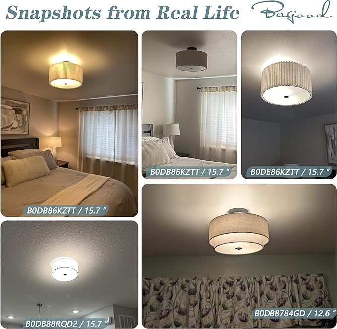 Bagood 16 Inch Flush Mount Ceiling Light Fixture 3-Light Drum Modern Gold Ceiling Light Fixture Dimmable Close to Ceiling Light Fixture with Fabric Shade for Living Room Hallway Entryway Bedroom