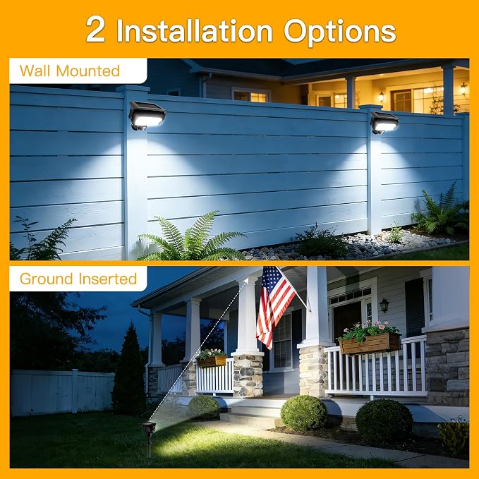 Ollny Solar Lights Outdoor Waterproof IP65, 360° Rotation Solar Spot Lights Outdoor, Long Last 2 Lighting Modes Solar Powered Garden Yard Spot Solar Lights for Outside Landscape 2 Pack (Cool White)