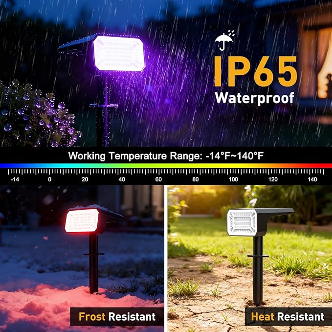 Solar Color Changing Spot Lights Outdoor, 4 Pack Solar Landscape Lights with 32 LEDs Each, 7 Lighting Modes, IP65 Waterproof, 2-in-1 Adjustable Solar Spotlights for Yard Garden Pathway Driveway