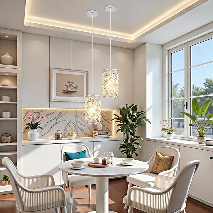 Chrome Pendant Lights Kitchen Island, Mini Crystal Modern Kitchen Pendant Lighting Over Sink with 10.2" Clear Glass Shade Chandeliers, Adjustable Pendant Light Fixture for Dinning Room Bedroom