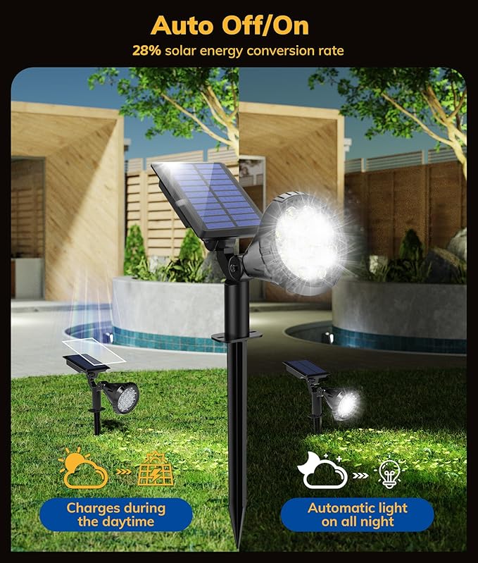 NBKLS Solar Spot Lights for Outside, 21 LED Outdoor Solar Lights for Yard, 4 Pack Solar Spotlights Waterproof Auto On/Off for Landscape, Wall, Garden, Pool, Tree, Pathway and Driveway(White)