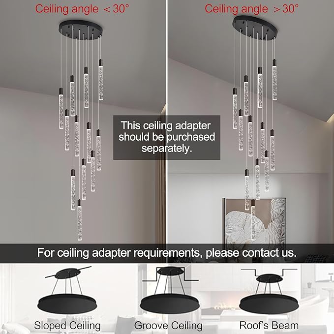 12-Light 137.79'' High Ceiling Chandeliers Modern Crystal Chandeliers for Entryway Long Spiral LED Dimmable Chandelier Flush Mount Ceiling Staircase Foyer Living Room Ceilings Light Fixture