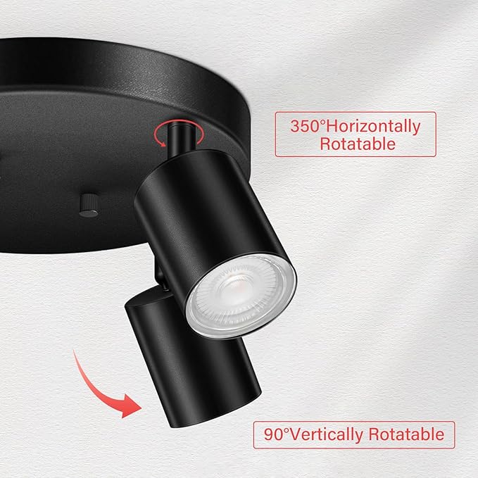 LED 4 Light Track Lighting Kit, LED Track Lighting Fixtures, Black Round Ceiling Spot Lighting, Flexibly Rotatable Light Head for Kitchen, Living Room, Bedroom, GU10 Bulb Not Included