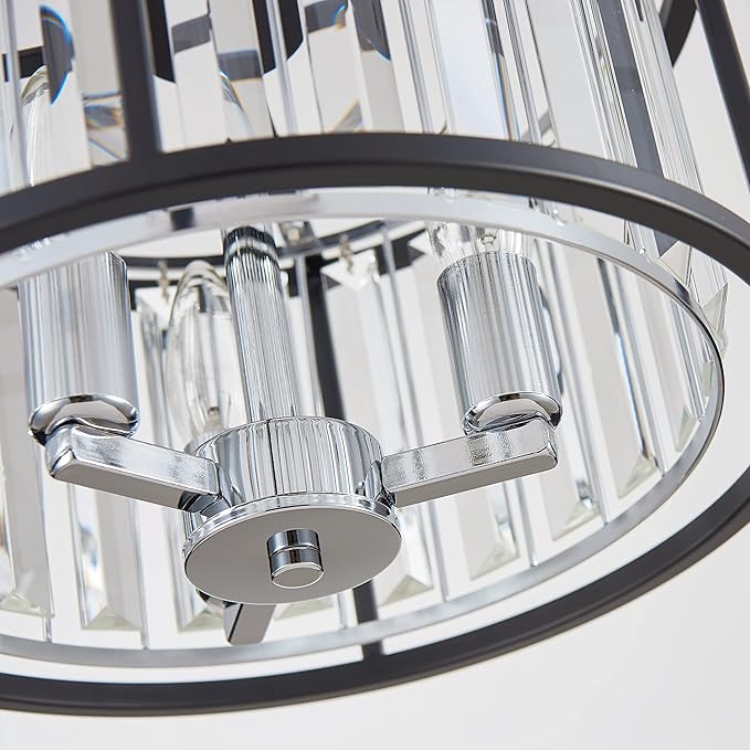 AGV LIGHTING CL005BB K9 Crystal Semi Flush Mount Ceiling Light Fixture, Modern Design, E12 Base 3-Lights, D13 x H15, Chrome & Matte Black Finish Metal Frame