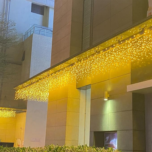 LED Icicle Christmas Lights, 13FT 120 LEDs 8 Modes Extendable Eaves Short Curtain Twinkle Dangling Fairy String Lights for Indoor Party Wedding Outdoor Decorations, Warm White, 4M06