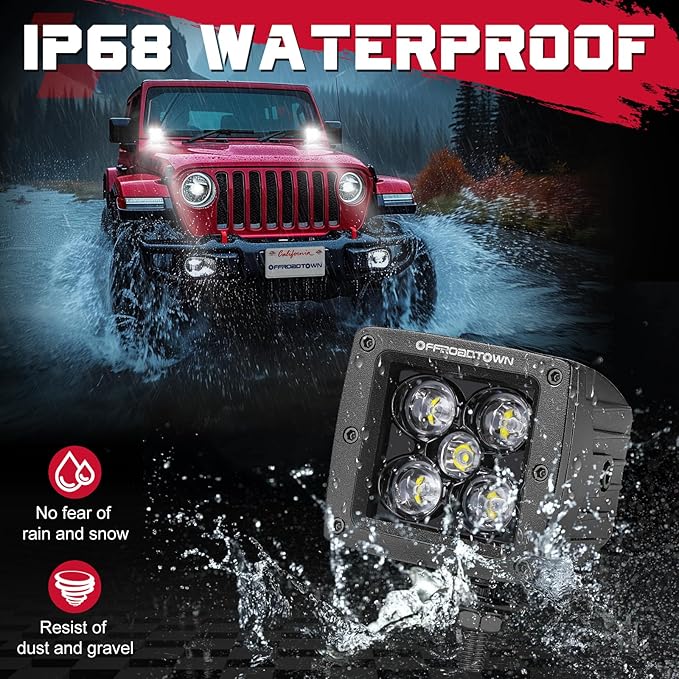 OFFROADTOWN LED Cubes 3" 100W CREE LED Pods with Wiring Harness and Black Cover Spot Off Road Driving Lights Ditch Light Fog Light for Trucks Pickup Motorcycle UTV ATV SUV Boat