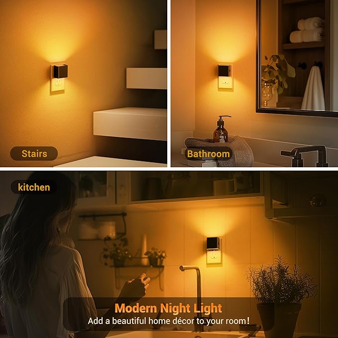 JandCase Night Light, Automatic Night Lights Plug into Wall, 2 Pack Modern Night Lights with Auto Light Sensor, Amber Brightness Adjustable Nightlight for Kids Bathroom Hallway Kitchen Bedroom Decor