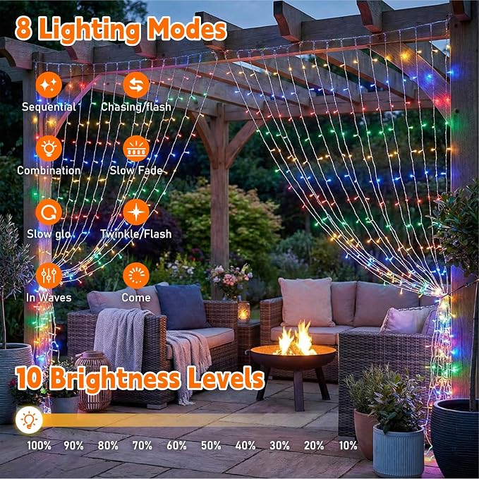 Curtain Light for Bedroom, 200LED 6.6x6.6ft Multicolor Window Wall Hanging Fairy Curtain String Light, 8 Modes Remote Fairy String Lights Indoor for Wedding Party Home Garden Decorations
