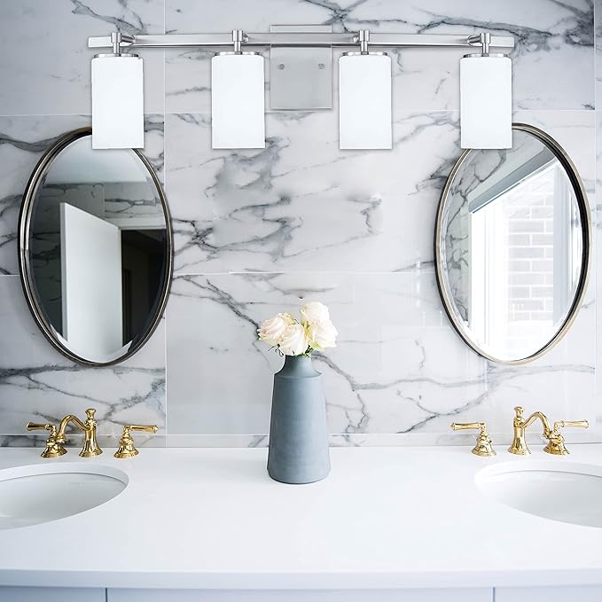 Generation Lighting 4-Light Alturas Contemporary Bath Fixture Wall Lamp Brushed Nickel 4424604EN3-962 | Bathroom Light Fixture for Home Decor | Wall Sconce Vanity Light Fixture and Bathroom Accessory