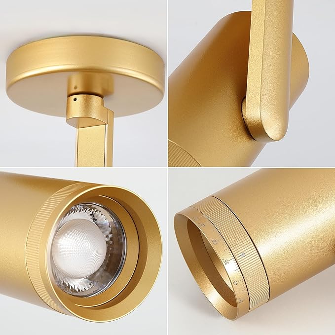12W LED Gold Dimmable Zoomable Ceiling Spotlight Indoor – Adjustable Surface Mount Accent Light for Corridor, Living Room, Plants & Painting | Warm White 3000K CRI 97, Flicker-Free, 4 Packs