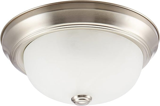 NUVO 60/197 Flush Mounted Dome Light Fixture, 11", Brushed Nickel/Alabaster Glass