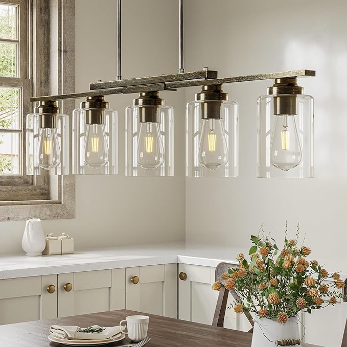 VONLUCE Kitchen Island Lighting, Dining Room Light Fixture Over Table with Glass Shade