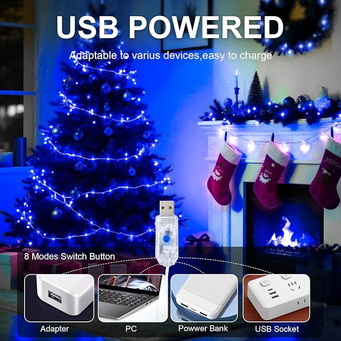 1 Pack USB Plug in Fairy String Lights,16ft 50 LED Copper with Remote and Timer, 8 Modes Waterproof Twinkle String Lights for Bedroom Indoor Party Wedding Christmas Decoration