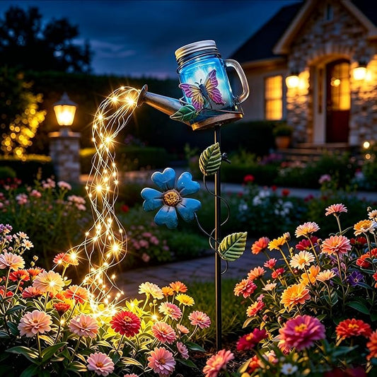 SRNPMIU Solar Watering Can Light, Yard Outdoor Decor Lights, IP65 Waterproof, Hanging Butterfly Garden Light, Outside Garden Flower Bed Decor, Women Gift, Birthday Gifts