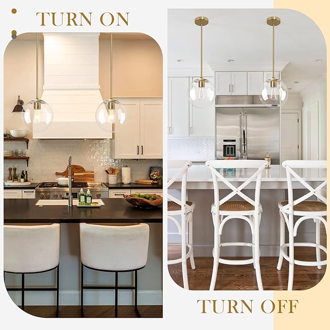 Bagood 10 Inch Globe Pendant Light Gold Mid Century Pendant Light Adjustable Hanging Light Fixture Globe Pendant Lights Kitchen Island Clear Glass with Brass Finish for Dining Room