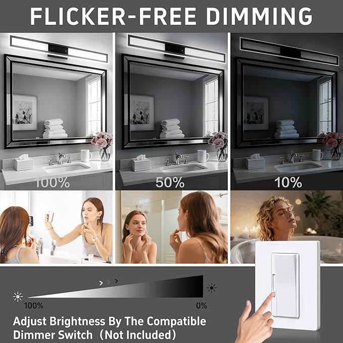 ZUZITO Modern Bathroom Vanity Light - Matte Black Bathroom Light Fixture 40 Inch - Dimmable LED Vanity Bar Light 6000K