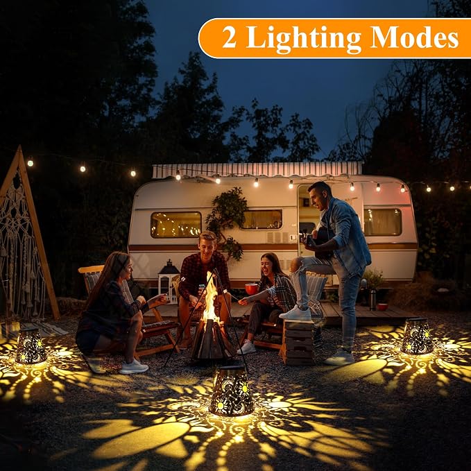 Toodour Solar Lantern Outdoor, Hanging Solar Outdoor Lights Garden Decor, Waterproof Hollow Out Retro Metal Sun & Moon Decorative Lights for Patio, Balcony, Yard, Walkway, Outdoor Decor