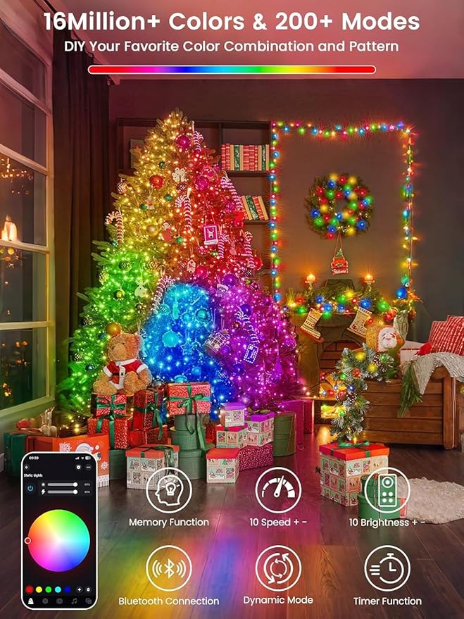 500LED Smart 4th of July String Lights App Controlled, 175FT Waterproof Red White and Blue Lights, Patriotic RGB Color Changing Twinkle Light with Remote & Timer Indoor Outdoor for Memorial Day Decor
