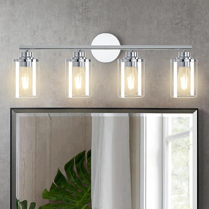 Bathroom Light Fixtures,Chrome Vanity Lights Over Mirror,Chrome Vanity Light for Bathroom, 31''Chrome 4-Light Modern Sconce