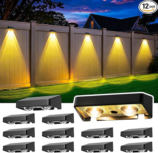 Solar Fence Lights Outdoor 12 Pack, 50 LM 11 Modes & 9 Colors Solar Lights with Brighter LED Focus Lens Waterproof IP65 for Wall Backyard Deck Patio Porch Step Railings Pool Decor