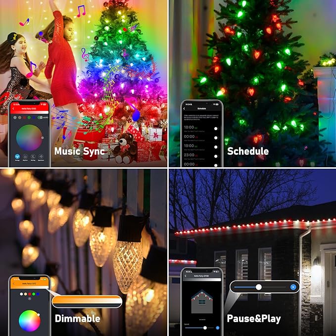 Probro Smart C9 LED Christmas Lights Outdoor 134FT 150 LEDs, App Control, 105+ Lighting Modes, Music Sync, Dimmable, IP65 Waterproof Connectable String Lights for Yard Patio Roofline Decor