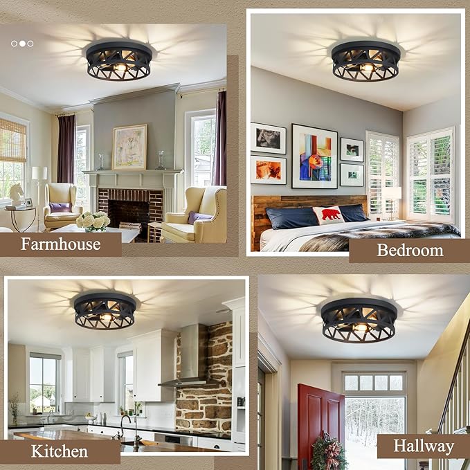 13 inch Black Flush Mount Ceiling Light Fixture,3-Light Light Fixtures Ceiling Mount for Hallway,Hall,Kitchen,Farmhouse (1 Pack)