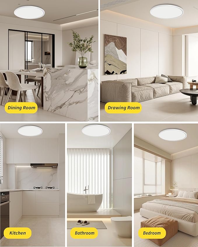 2Pack 16 Inch Remote Control Dimmable LED Flush Mount Ceiling Light Panel,32W 3840LM,2700K-6000K Adjustable Color,Ultra Thin Round Ceiling Light Fixture for Hallway Kitchen Bedroom Home Office (White)