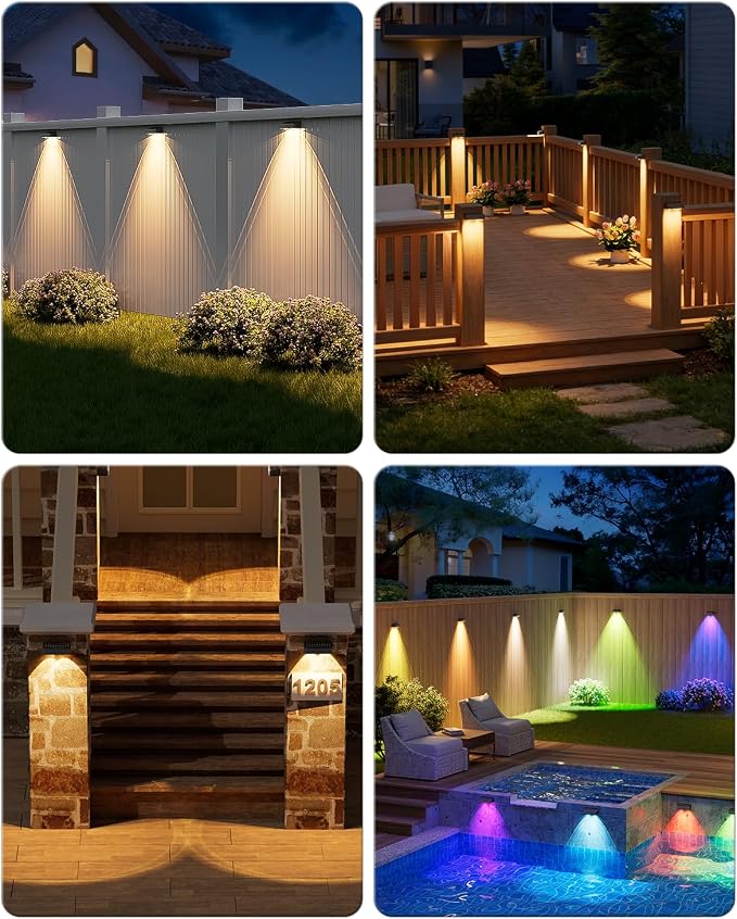 VOLISUN Solar Fence Lights with Remote Control, 50 Lumen LED Fence Lights Solar Powered, IP65 Waterproof, 10 RGB Color Long-Lasting Solar Lights for Backyard Garden Deck Patio Railing (12 Pack)