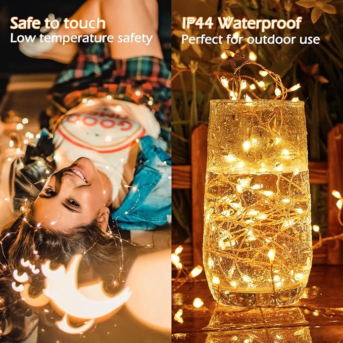 Fairy Lights Plug in, 10Ft 200LEDs String Lights with Remote, 8 Lighting Modes, Copper Wire Waterproof Firecracker Lights for Ceiling Bedroom Wreath Wedding Christmas Tree Decorations, Warm White