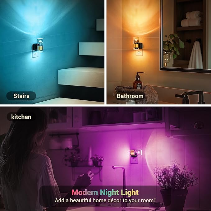 JandCase Night Lights Plug into Wall,2 Pack Rose Carved Night Light for Girls, 3000K+RGB 10-Color LED Nightlight with Dusk to Dawn Sensor, 10/50/100LM Adjustable Brightness for Birthday Home Decor