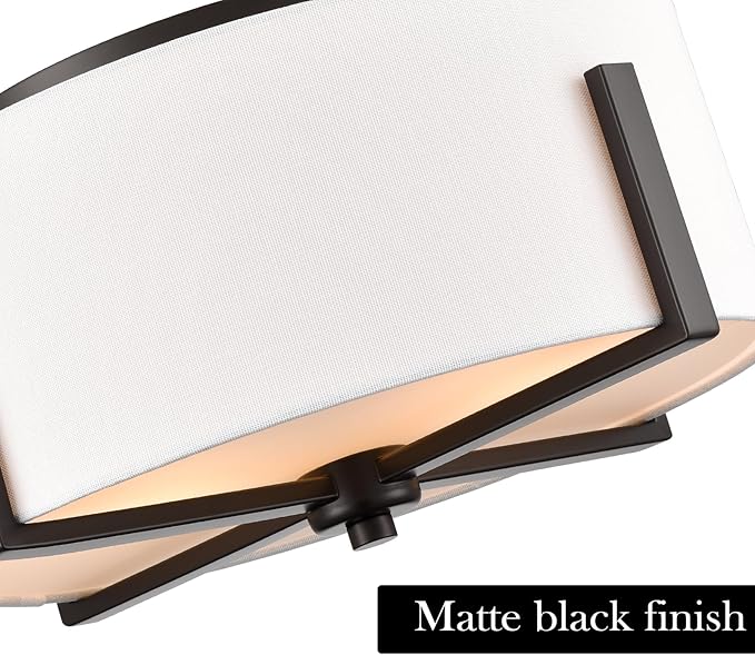 Flush Mount Ceiling Light Fixture with Linen Shade Oil Rubbed Bronze 2- Light Drum Ceiling Light Modern Light Fixture for Bedroom Living Room Kitchen
