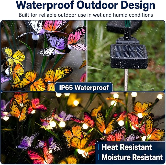 Solar Garden Lights 4 Pack, Upgraded Swaying Butterfly Light,Outdoor Light,Decorative Lights Yard Patio Pathway Decoration, Larger Solar Panel & Better Sway Effect